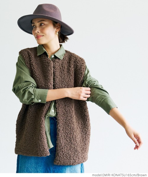 coca（coca）（コカ）の「ミドル丈ボアベスト（ベスト・レディース・ブラウン/アイボリー・ONE SIZE）」の4枚目の写真