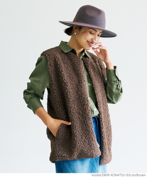 coca（coca）（コカ）の「ミドル丈ボアベスト（ベスト・レディース・ブラウン/アイボリー・ONE SIZE）」の13枚目の写真