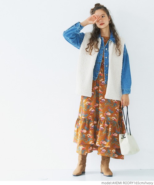 coca（coca）（コカ）の「ミドル丈ボアベスト（ベスト・レディース・ブラウン/アイボリー・ONE SIZE）」の7枚目の写真