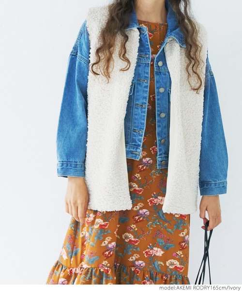 coca（coca）（コカ）の「ミドル丈ボアベスト（ベスト・レディース・ブラウン/アイボリー・ONE SIZE）」の3枚目の写真