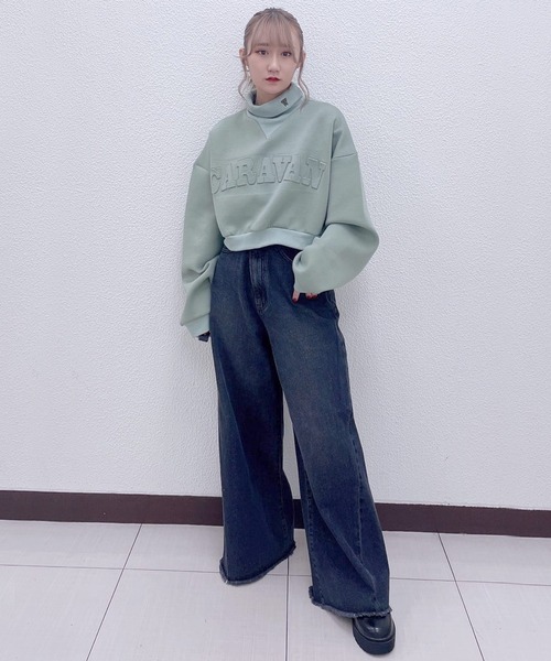 w closet（ダブルクローゼット）の「フレアデニムパンツ（デニムパンツ・レディース・ブルー/ダークグレー・FREE）」の4枚目の写真