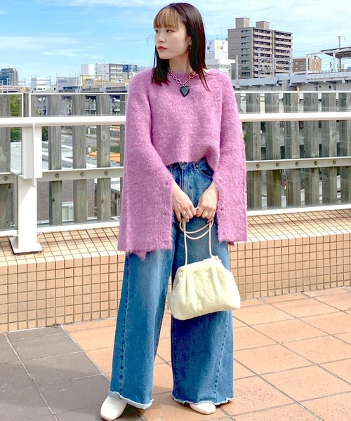 w closet（ダブルクローゼット）の「フレアデニムパンツ（デニムパンツ・レディース・ブルー/ダークグレー・FREE）」の5枚目の写真