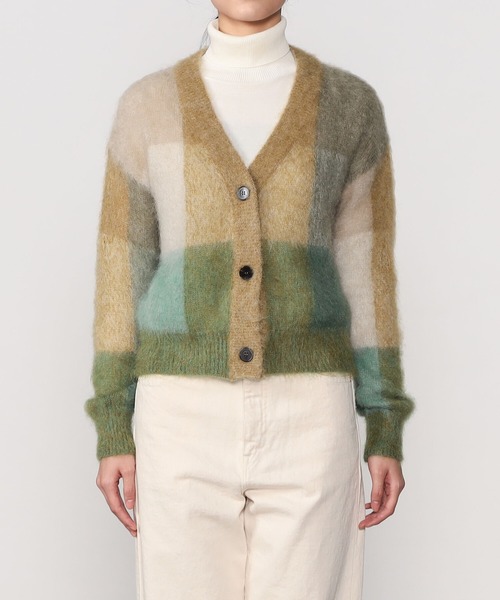 ROBERTO COLLINA（ロベルトコリーナ）の「roberto collina | Vネックカーディガン チェック WOMEN（カーディガン/ボレロ・レディース・グリーン系その他・SMALL）」の4枚目の写真