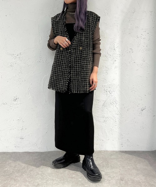 apres jour mignon（アプレジュールミニョン）の「ツイードジレ【ZOZOTOWN限定アイテム】（ベスト・レディース・ダークブラウン/ブラック・X-LARGE/フリー）」の7枚目の写真