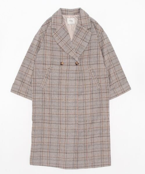 COTORICA（コトリカ）の「ワイドカラーチェックチェスターコート（チェスターコート・レディース・ベージュ/モカ・SMALL/MEDIUM）」の2枚目の写真