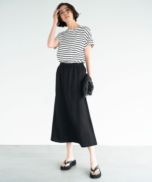 自由区(ジユウク)の「ボーダー タックデザインカットソー(Tシャツ/カットソー・レディース・アイボリー系2/ベージュ系2/ネイビー系1/黄土色系1・32)」の14枚目の写真