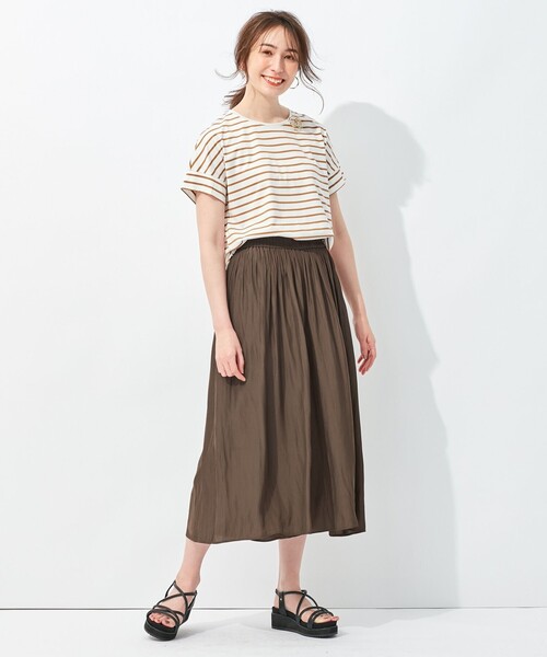 自由区(ジユウク)の「ボーダー タックデザインカットソー(Tシャツ/カットソー・レディース・アイボリー系2/ベージュ系2/ネイビー系1/黄土色系1・32)」の11枚目の写真