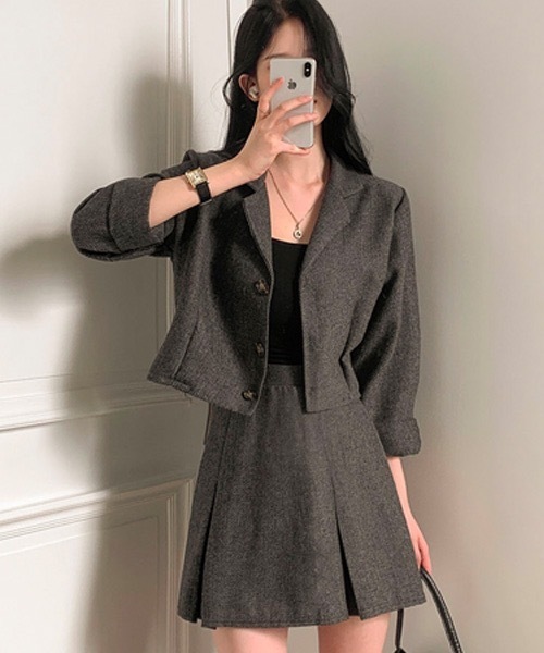 BEIDELLI（ベイデリー）の「[BELLIDE MADE] ヘリンボーンチェックジャケット+スカートセットアップ（セットアップ・レディース・ブラック/ブラウン・FREE）」の6枚目の写真