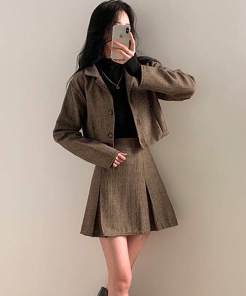 BEIDELLI（ベイデリー）の「[BELLIDE MADE] ヘリンボーンチェックジャケット+スカートセットアップ（セットアップ・レディース・ブラック/ブラウン・FREE）」の19枚目の写真