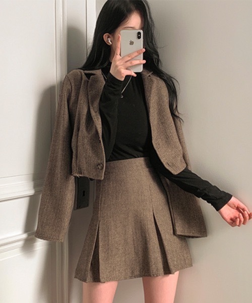 BEIDELLI（ベイデリー）の「[BELLIDE MADE] ヘリンボーンチェックジャケット+スカートセットアップ（セットアップ・レディース・ブラック/ブラウン・FREE）」の16枚目の写真