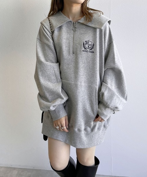 w closet（ダブルクローゼット）の「ハーフジップエンブレム刺繍プルオーバー（スウェット・レディース・グレー/オフホワイト/スミクロ・FREE）」の9枚目の写真