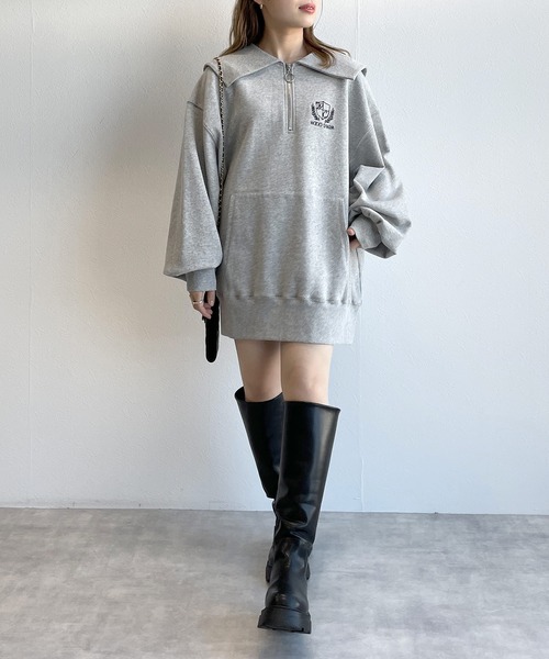 w closet（ダブルクローゼット）の「ハーフジップエンブレム刺繍プルオーバー（スウェット・レディース・グレー/オフホワイト/スミクロ・FREE）」の8枚目の写真