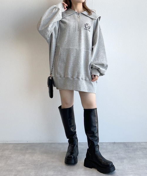 w closet（ダブルクローゼット）の「ハーフジップエンブレム刺繍プルオーバー（スウェット・レディース・グレー/オフホワイト/スミクロ・FREE）」の12枚目の写真