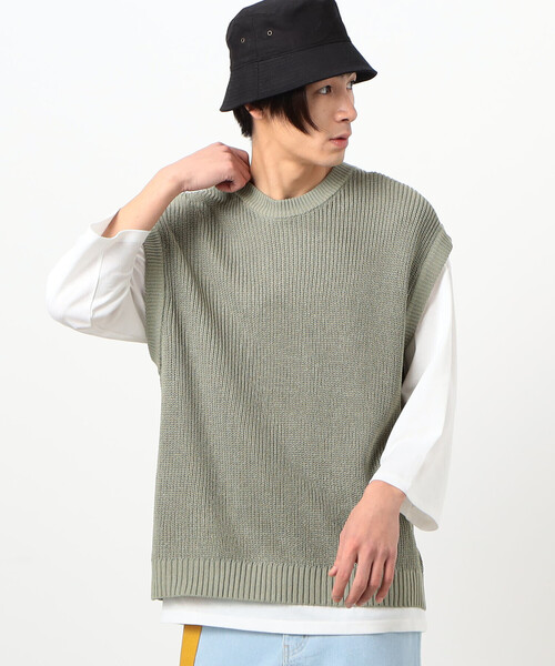 Purple&Yellow（パープルアンドイエロー）の「【セットアイテム】ニットベスト＆Ｔシャツ（ベスト・メンズ・スモークピンク/ライトグリーン・LARGE/MEDIUM/SMALL）」の19枚目の写真