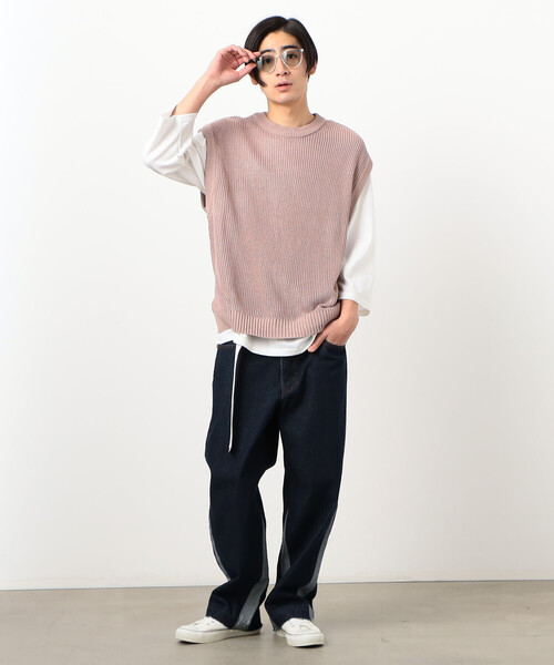 Purple&Yellow（パープルアンドイエロー）の「【セットアイテム】ニットベスト＆Ｔシャツ（ベスト・メンズ・スモークピンク/ライトグリーン・LARGE/MEDIUM/SMALL）」の15枚目の写真