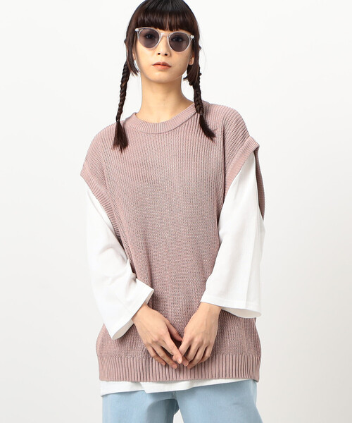 Purple&Yellow（パープルアンドイエロー）の「【セットアイテム】ニットベスト＆Ｔシャツ（ベスト・メンズ・スモークピンク/ライトグリーン・LARGE/MEDIUM/SMALL）」の13枚目の写真