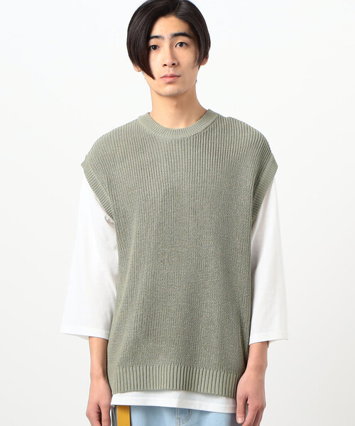 Purple&Yellow（パープルアンドイエロー）の「【セットアイテム】ニットベスト＆Ｔシャツ（ベスト・メンズ・スモークピンク/ライトグリーン・LARGE/MEDIUM/SMALL）」の12枚目の写真