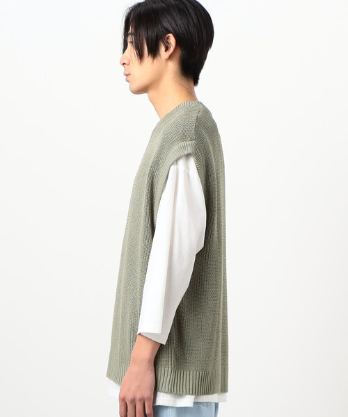 Purple&Yellow（パープルアンドイエロー）の「【セットアイテム】ニットベスト＆Ｔシャツ（ベスト・メンズ・スモークピンク/ライトグリーン・LARGE/MEDIUM/SMALL）」の11枚目の写真