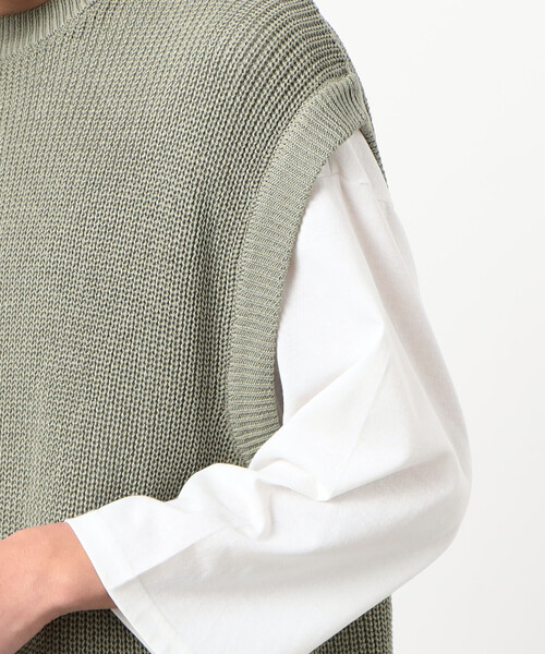 Purple&Yellow（パープルアンドイエロー）の「【セットアイテム】ニットベスト＆Ｔシャツ（ベスト・メンズ・スモークピンク/ライトグリーン・LARGE/MEDIUM/SMALL）」の8枚目の写真