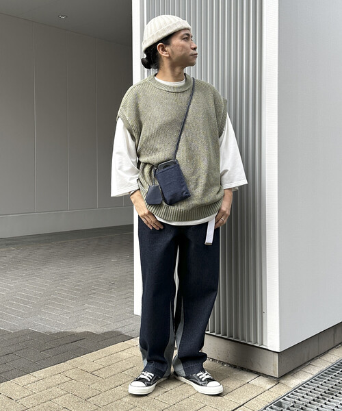 Purple&Yellow（パープルアンドイエロー）の「【セットアイテム】ニットベスト＆Ｔシャツ（ベスト・メンズ・スモークピンク/ライトグリーン・LARGE/MEDIUM/SMALL）」の4枚目の写真