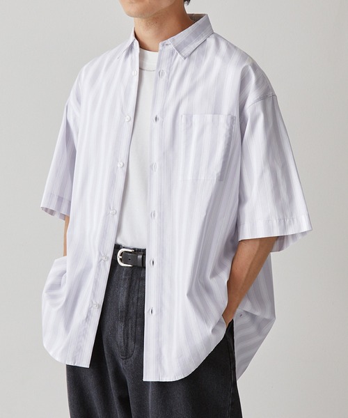 ボールドストライプレギュラーカラーS/Sブロードシャツ MONO-MART