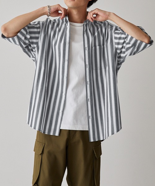 ボールドストライプレギュラーカラーS/Sブロードシャツ MONO-MART