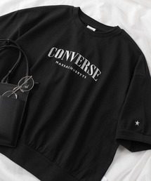 【CONVERSE/コンバース】ワイドシルエット ブランドロゴ刺繍 リブデザイン ショート丈 半袖Tシャツ/ワンポイント/ピスネーム