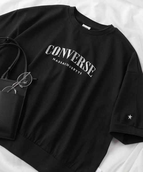 CONVERSE(コンバース)の「【CONVERSE/コンバース】ワイドシルエット ブランドロゴ刺繍 リブデザイン ショート丈 半袖Tシャツ/ワンポイント/ピスネーム(Tシャツ/カットソー・レディース・ブラック/ネイビー/ホワイト・M/L)」の2枚目の写真