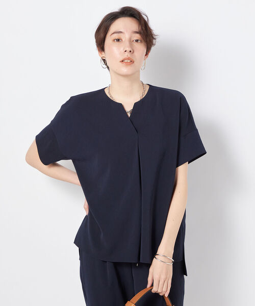 NOLLEY’S(ノーリーズ)の「ソリビア/ツイルキーネックブラウス(シャツ/ブラウス・レディース・ネイビー/ホワイト/ブラック・36/38)」の3枚目の写真