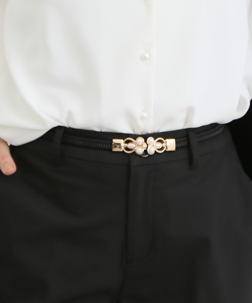 Honeys（ハニーズ）の「パール付ゴムベルト（ベルト・レディース・アイボリー/ブラック・FREE）」の8枚目の写真