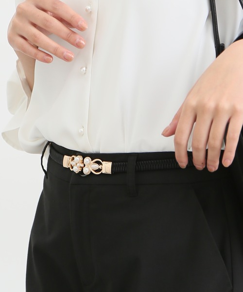 Honeys（ハニーズ）の「パール付ゴムベルト（ベルト・レディース・アイボリー/ブラック・FREE）」の9枚目の写真