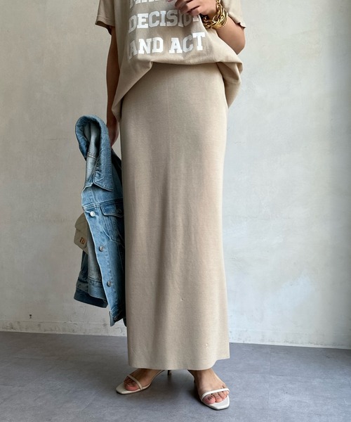 DouDou（ドゥドゥ）の「バックスリットニットスカート（スカート・レディース・ホワイト/ベージュ/グリーン/ネイビー・FREE）」の2枚目の写真