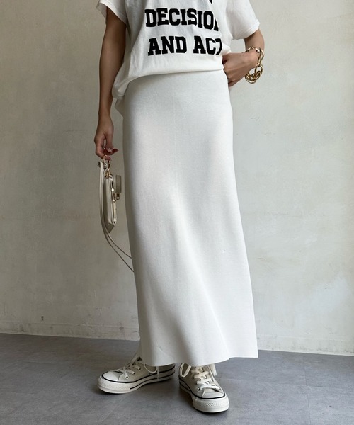 DouDou（ドゥドゥ）の「バックスリットニットスカート（スカート・レディース・ホワイト/ベージュ/グリーン/ネイビー・FREE）」の14枚目の写真