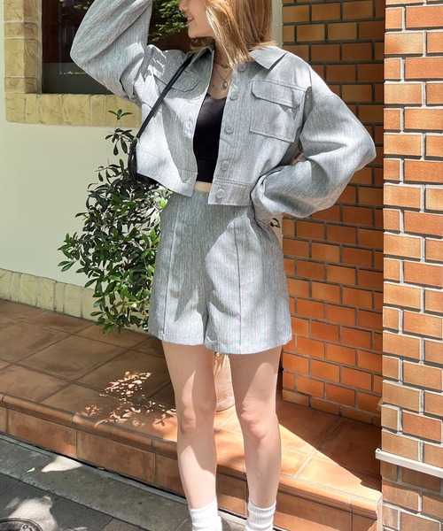 SPIRALGIRL（スパイラルガール）の「リネンライクワークジャケット（その他アウター・レディース・グレー/グリーン/ホワイト・FREE）」の4枚目の写真