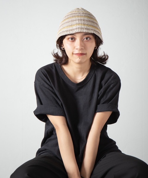 Multi Border Japanese Paper Knit Hat / 和紙混紡 ニット
