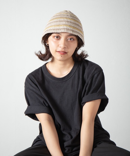 Multi Border Japanese Paper Knit Hat / 和紙混紡 ニット