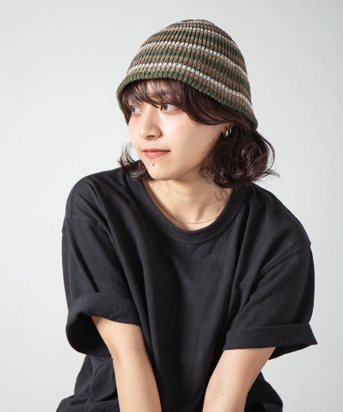 Multi Border Japanese Paper Knit Hat / 和紙混紡 ニット