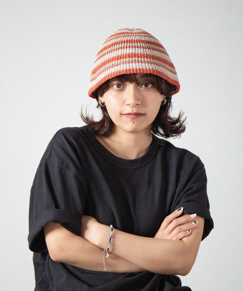 上カルビ様2点まとめ　リリパットレーン 「SNOWDON LODGE」 Multi Border Japanese Paper Knit Hat / 和紙混紡 ニット