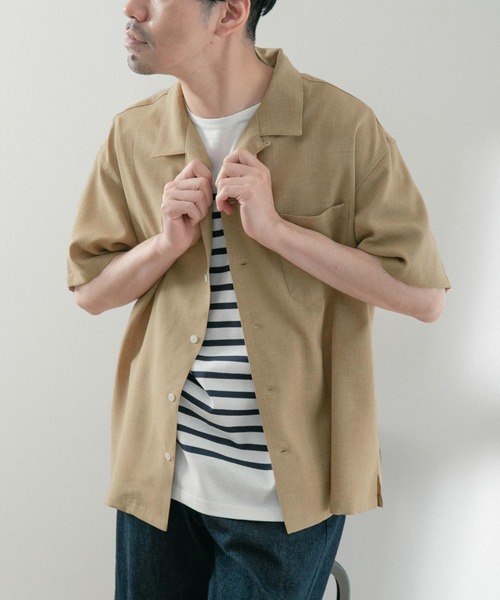 ITEMS URBANRESEARCH（アイテムズ アーバンリサーチ）の「ポリツイル 半袖オープンカラーシャツ（シャツ/ブラウス・メンズ・ベージュ/ネイビー/チャコールグレー・MEDIUM/LARGE）」の4枚目の写真