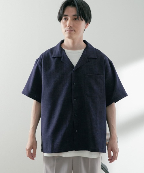 ITEMS URBANRESEARCH（アイテムズ アーバンリサーチ）の「ポリツイル 半袖オープンカラーシャツ（シャツ/ブラウス・メンズ・ベージュ/ネイビー/チャコールグレー・MEDIUM/LARGE）」の8枚目の写真
