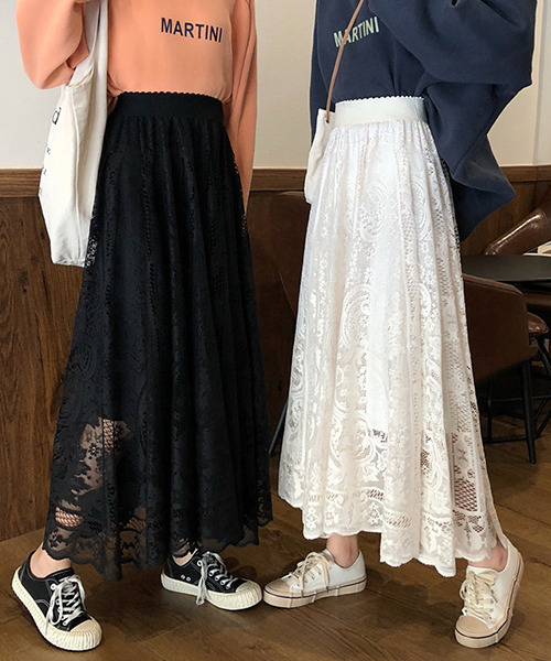 c.u.l（シーユーエル）の「花柄レースデザイン ロングスカート culw446（スカート・レディース・ブラック/アイボリー・FREE）」の4枚目の写真