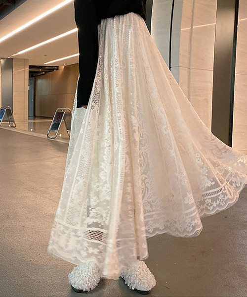 c.u.l（シーユーエル）の「花柄レースデザイン ロングスカート culw446（スカート・レディース・ブラック/アイボリー・FREE）」の8枚目の写真