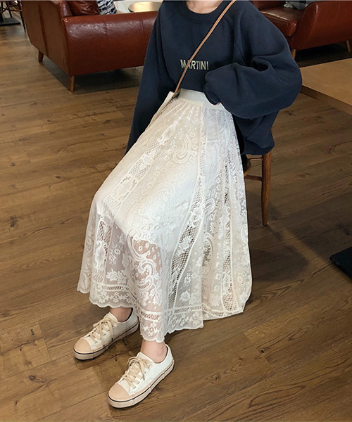 c.u.l（シーユーエル）の「花柄レースデザイン ロングスカート culw446（スカート・レディース・ブラック/アイボリー・FREE）」の10枚目の写真