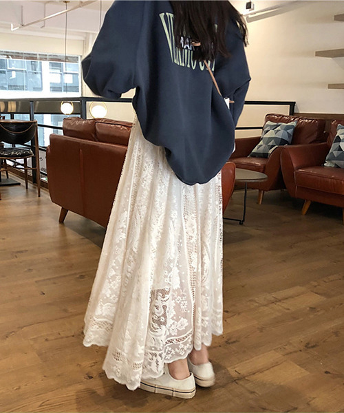 c.u.l（シーユーエル）の「花柄レースデザイン ロングスカート culw446（スカート・レディース・ブラック/アイボリー・FREE）」の11枚目の写真