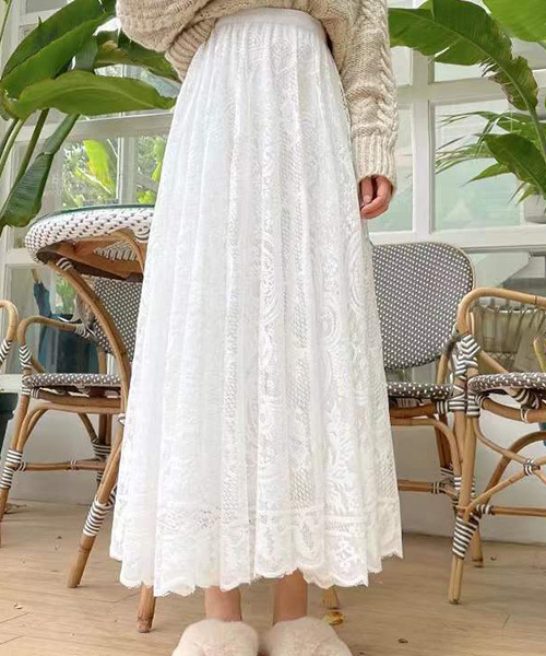 c.u.l（シーユーエル）の「花柄レースデザイン ロングスカート culw446（スカート・レディース・ブラック/アイボリー・FREE）」の13枚目の写真