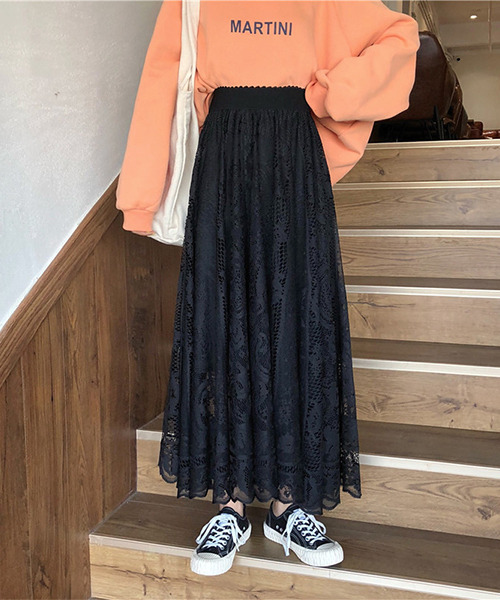 c.u.l（シーユーエル）の「花柄レースデザイン ロングスカート culw446（スカート・レディース・ブラック/アイボリー・FREE）」の14枚目の写真