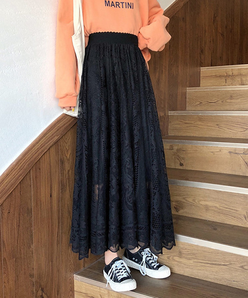 c.u.l（シーユーエル）の「花柄レースデザイン ロングスカート culw446（スカート・レディース・ブラック/アイボリー・FREE）」の15枚目の写真