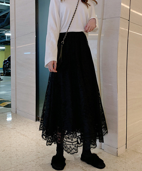c.u.l（シーユーエル）の「花柄レースデザイン ロングスカート culw446（スカート・レディース・ブラック/アイボリー・FREE）」の16枚目の写真