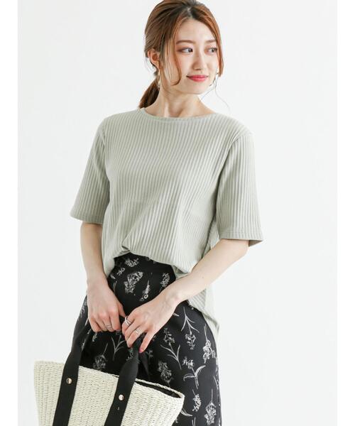 Te chichi(テチチ)の「針抜きリブ後ろスリット5分袖プルオーバー(Tシャツ/カットソー・レディース・グリーン/ブラック/オフホワイト・フリ-)」の6枚目の写真