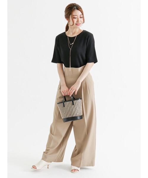 Te chichi(テチチ)の「針抜きリブ後ろスリット5分袖プルオーバー(Tシャツ/カットソー・レディース・グリーン/ブラック/オフホワイト・フリ-)」の7枚目の写真